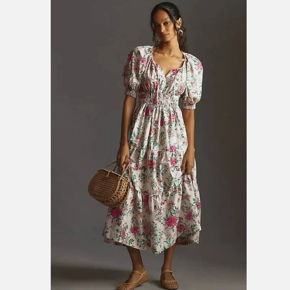 Anthropologie Dresses & Skirts - Anthropologie Somerset Maxi Dress M Pink Floral Smocked Puff Cottagecore Boho